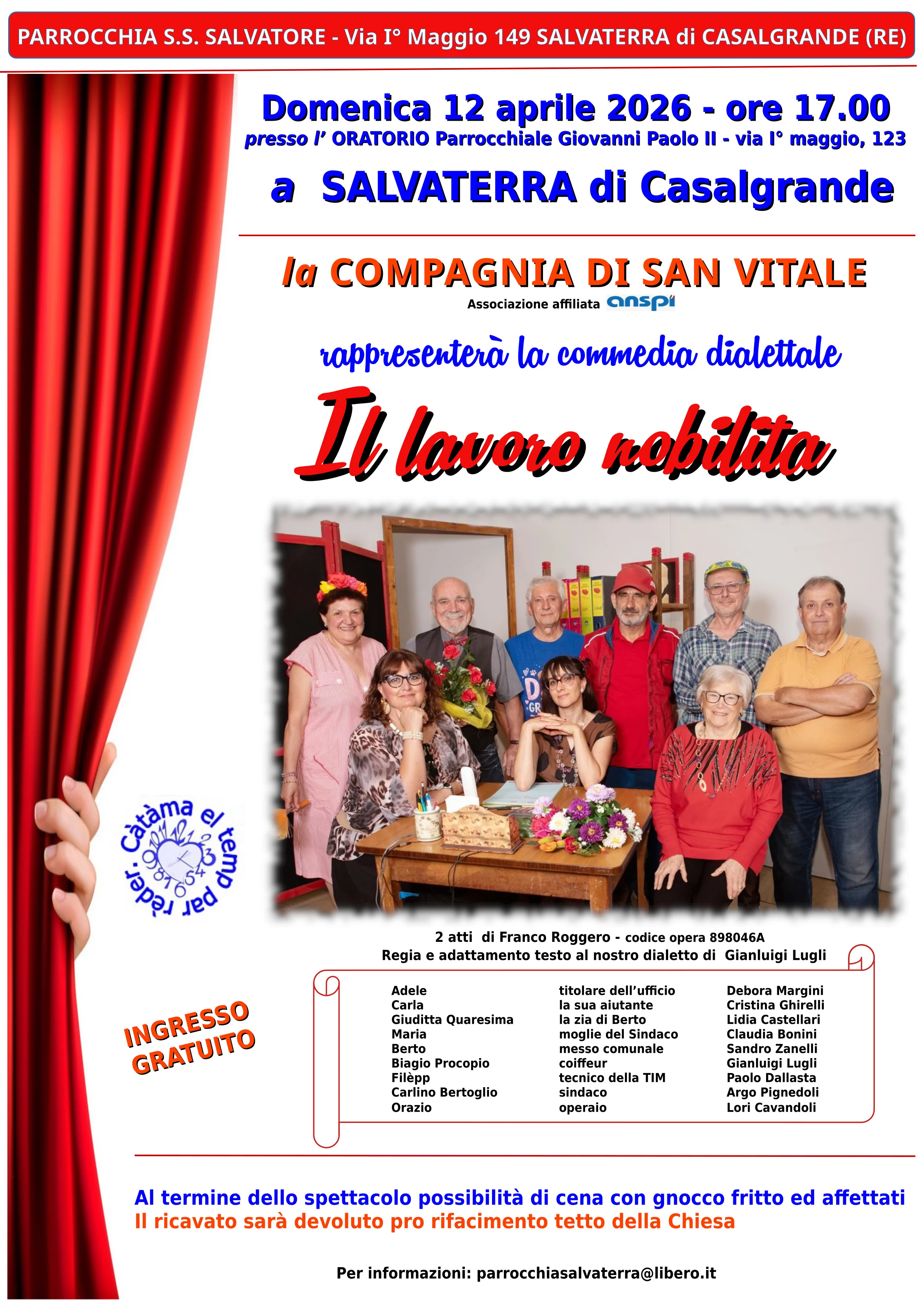 Il lavoro nobilita - Locandina Domenica 12 aprile 2026 - ore 17.00 - SALVATERRA di CASALGRANDE (RE) - CSV Carpineti