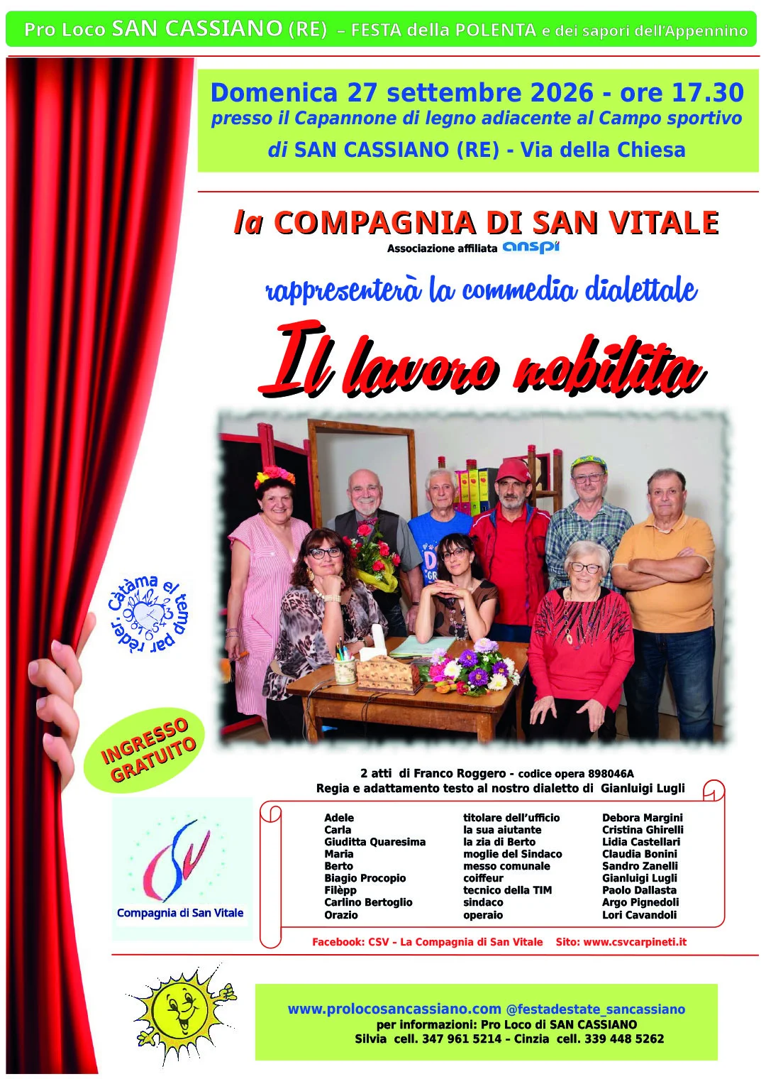 Il lavoro nobilita - Locandina spettacolo domenica 27 settembre 2026 - ore 17.30 - SAN CASSIANO (RE) - CSV Carpineti