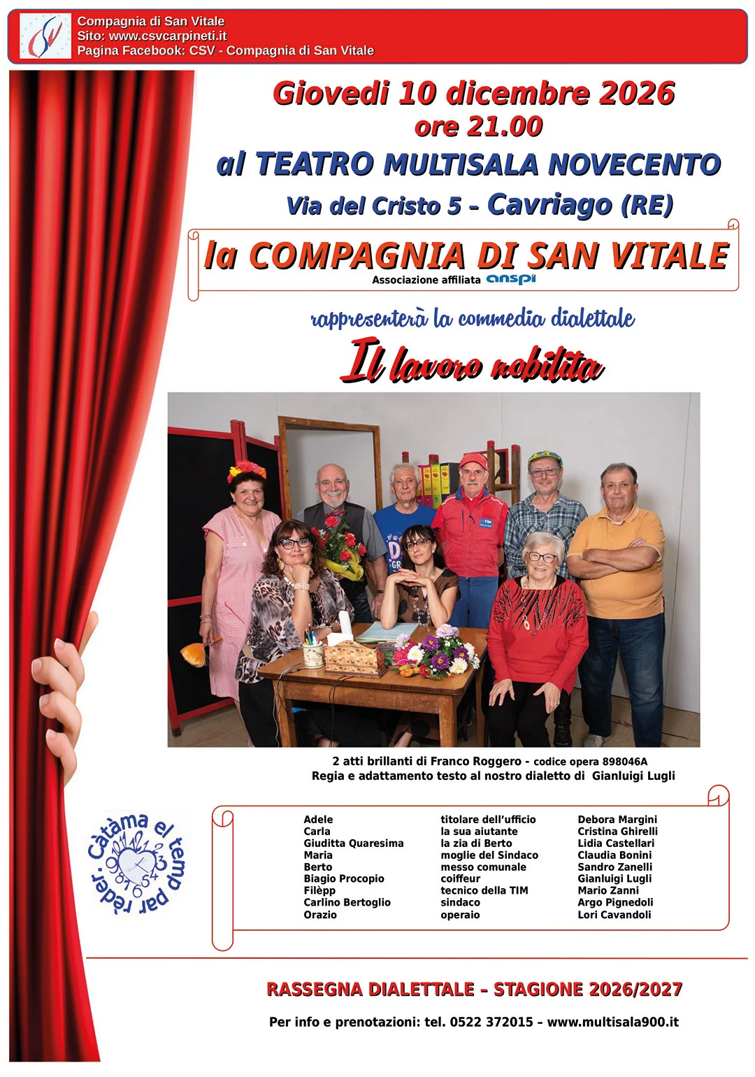 Il lavoro nobilita - Locandina Giovedì 10 dicembre 2026 - ore 21.00 - CAVRIAGO (RE) - CSV Carpineti